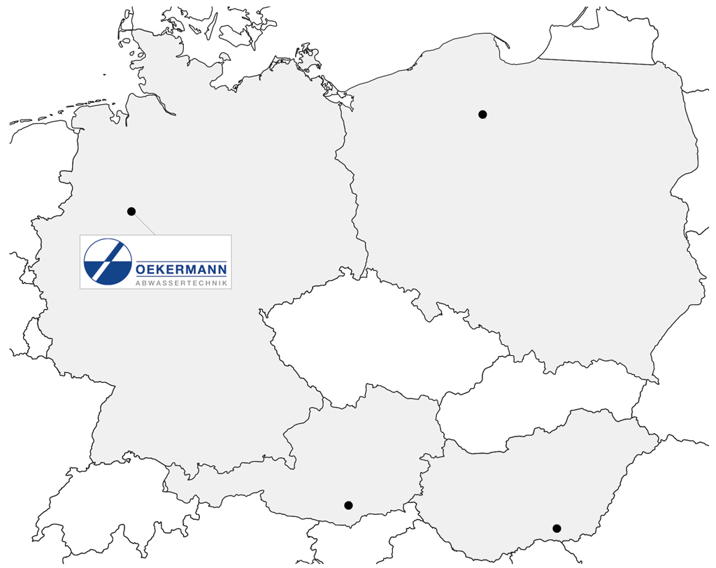 Oekermann Abwasstechnik - Mapa Europy z partnerami